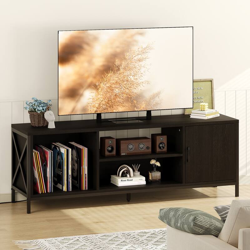 Modern TV Stand for 65 Inch TV, Mid-Century Media Console with Storage - Black