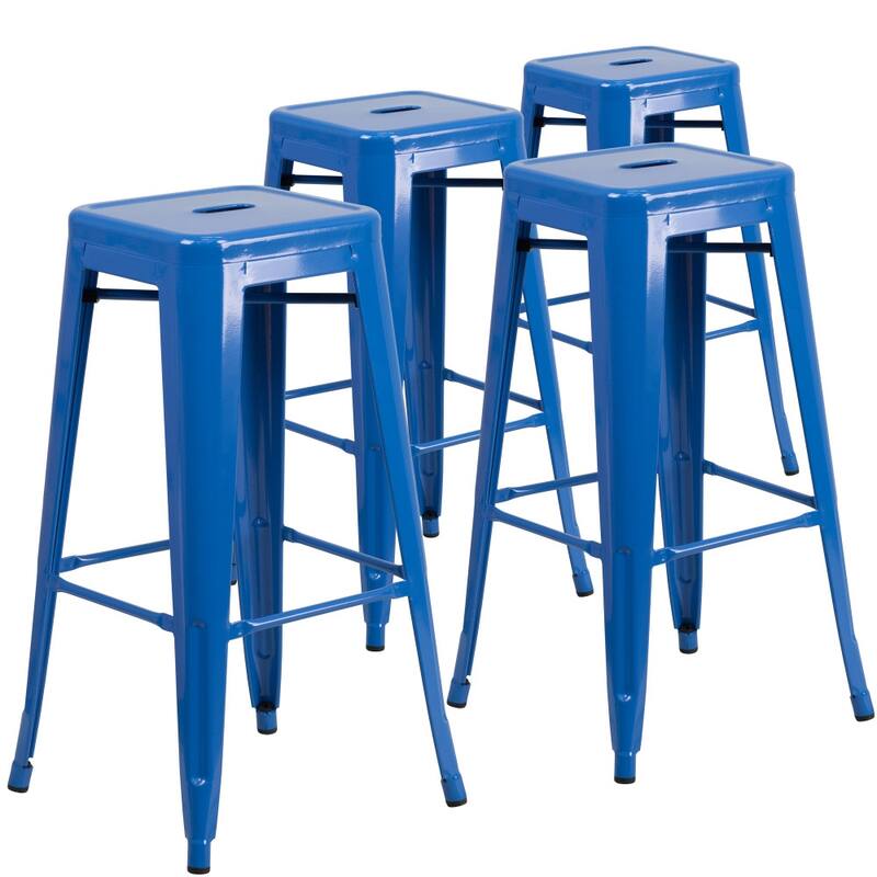4 Pack 30" High Backless Metal Indoor-Outdoor Barstool with Square Seat