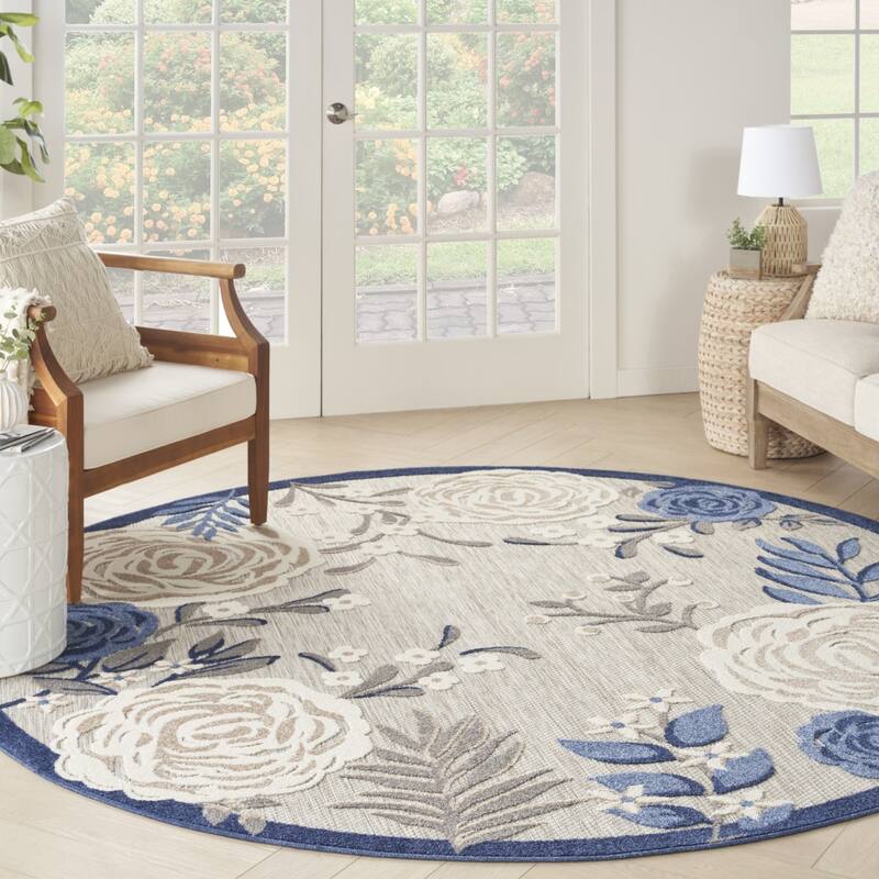 Ktora Garden-Inspired Uv-Resistant Sleek Contemporary Round Outdoor Rug - 8' Round