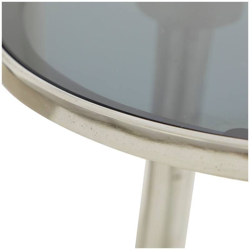 Contemporary Midcentury Metal Accent Side Table With Tripod Legs and Smoke Glass Top - 15 x 15 x 22