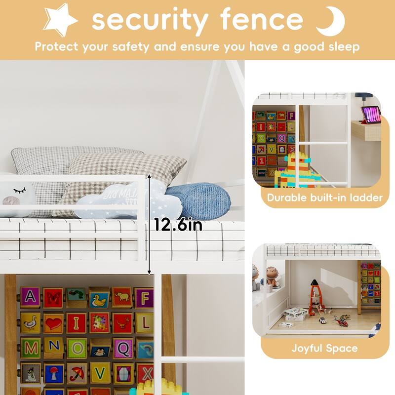 Twin over Twin Metal Bunk Bed with Safety Guardrail, No Box Spring Needed, Sturdy and Noise Reduced