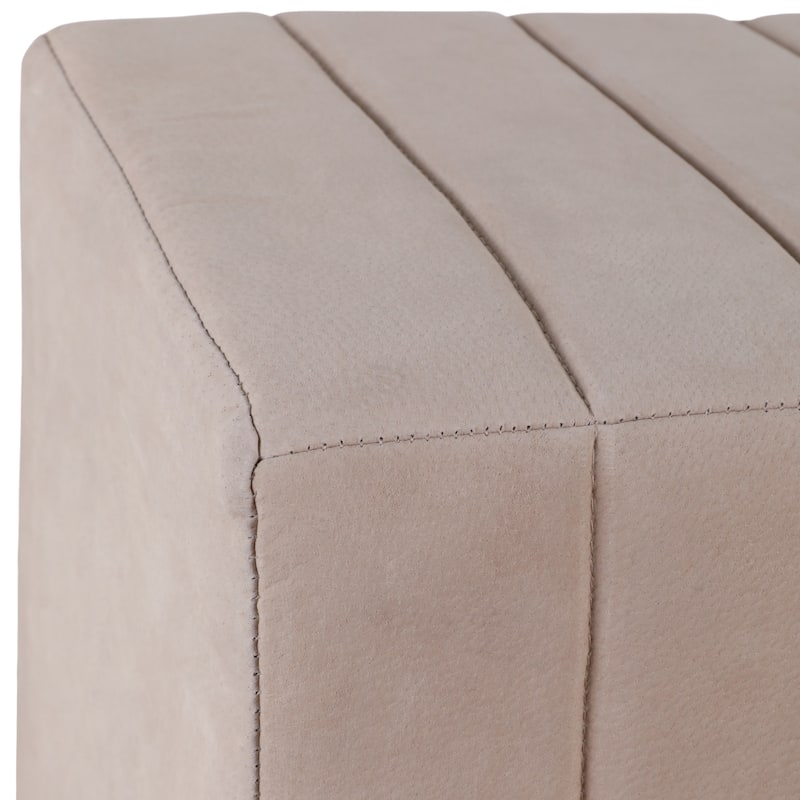 Suede Ottoman Square Compact Pouf Footstool Luxury Accent - 19" Tan