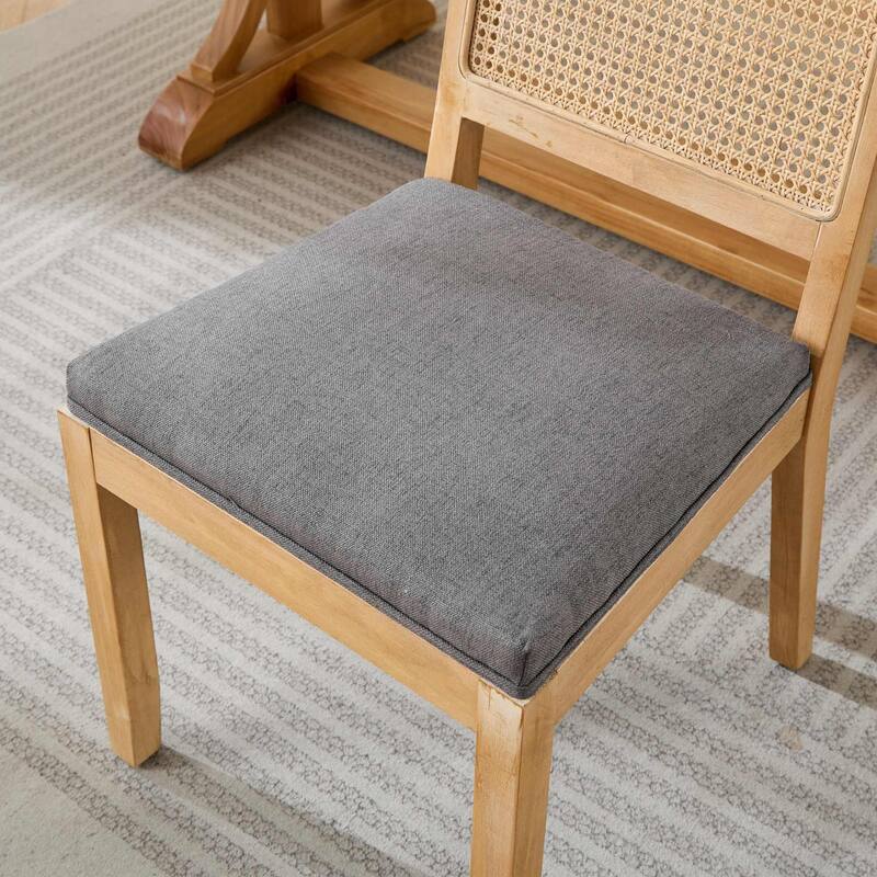 GDF Studio - Harper Mid-Century Farmhouse Wood Rattan Upholstered Dining Chairs - Set of 2