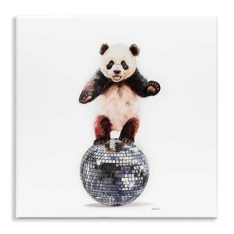 Stupell Panda Balancing on Disco Ball Wall Plaque Art Design By Amanda Greenwood - 12 x 12