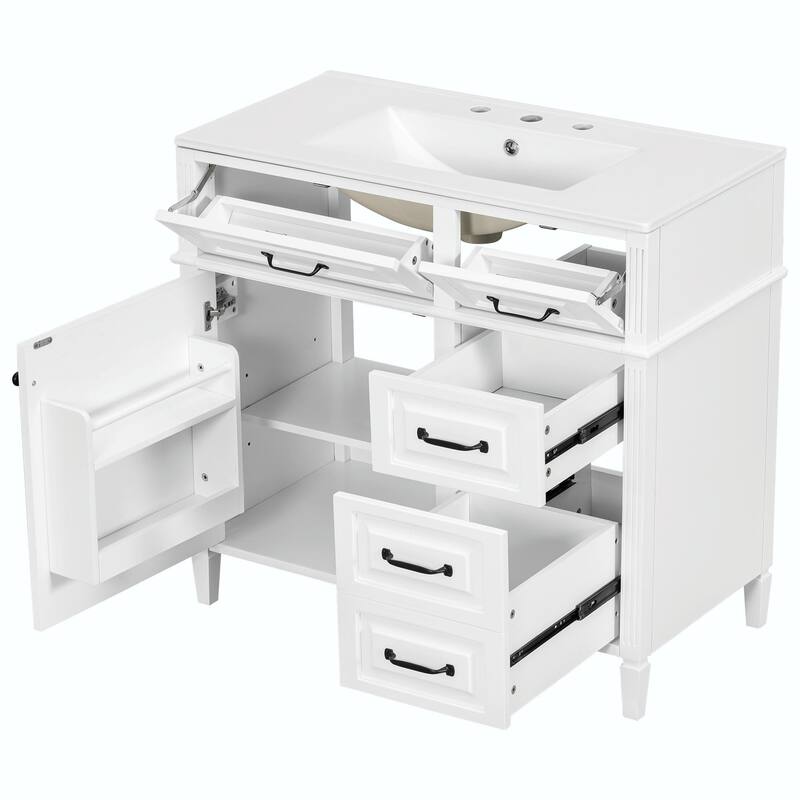 36-Inch Bathroom Vanity with Ceramic Sink Top, Solid Wood Frame and MDF Cabinet