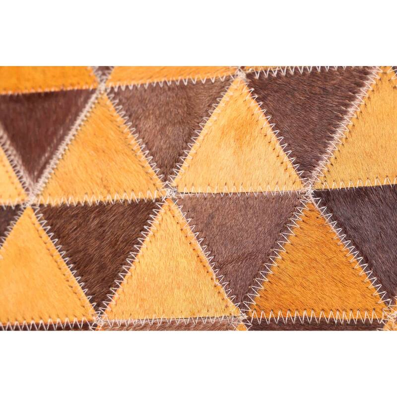 ECARPETGALLERY Handmade Cowhide Patchwork Orange Leather Rug - 7' x 7'