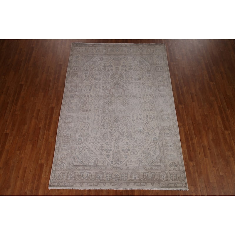 Distressed Tabriz Persian Vintage Rug Handmade Oriental Wool Carpet - 6'3" x 9'6"