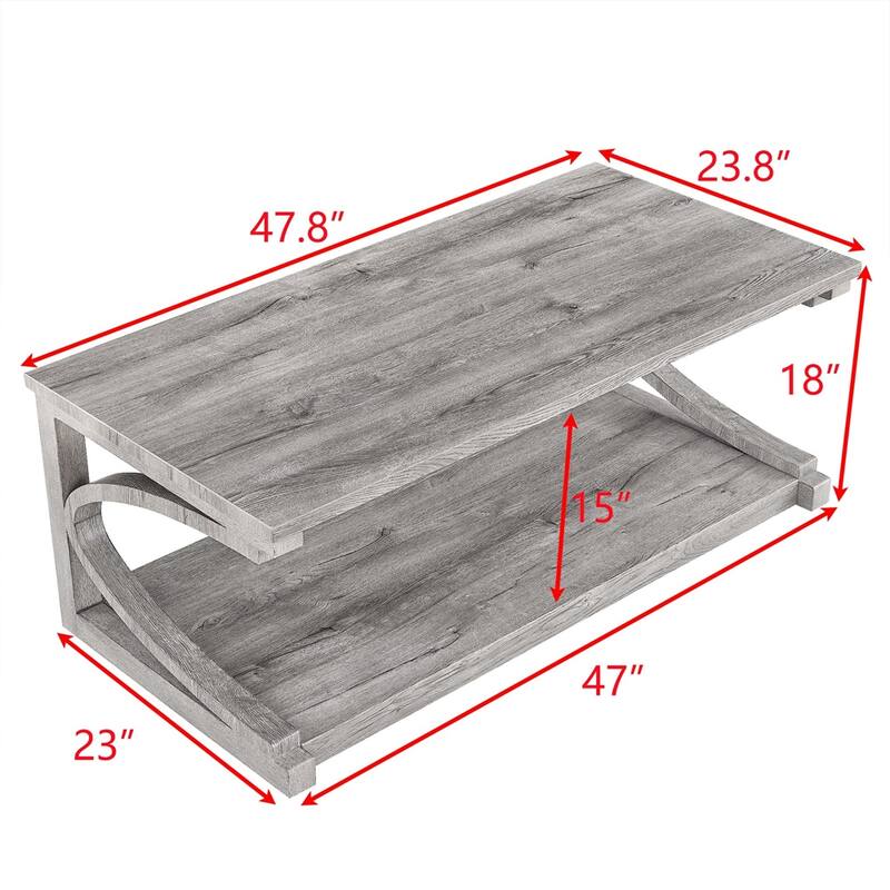 Wood Rectangular Coffee Table with Shelf