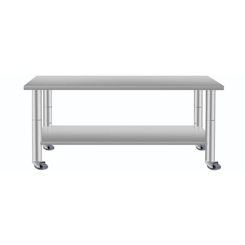 Stainless Steel Work Table - Commercial Table with Wheels & Shelf - 60" × 24" - With Wheels