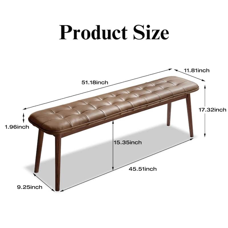 GDFStudio - Belvidere Modern FAS-Grade Solid Oak Wood Dining Bench with Leather Cushion & High-Density Soft Sponge Filling