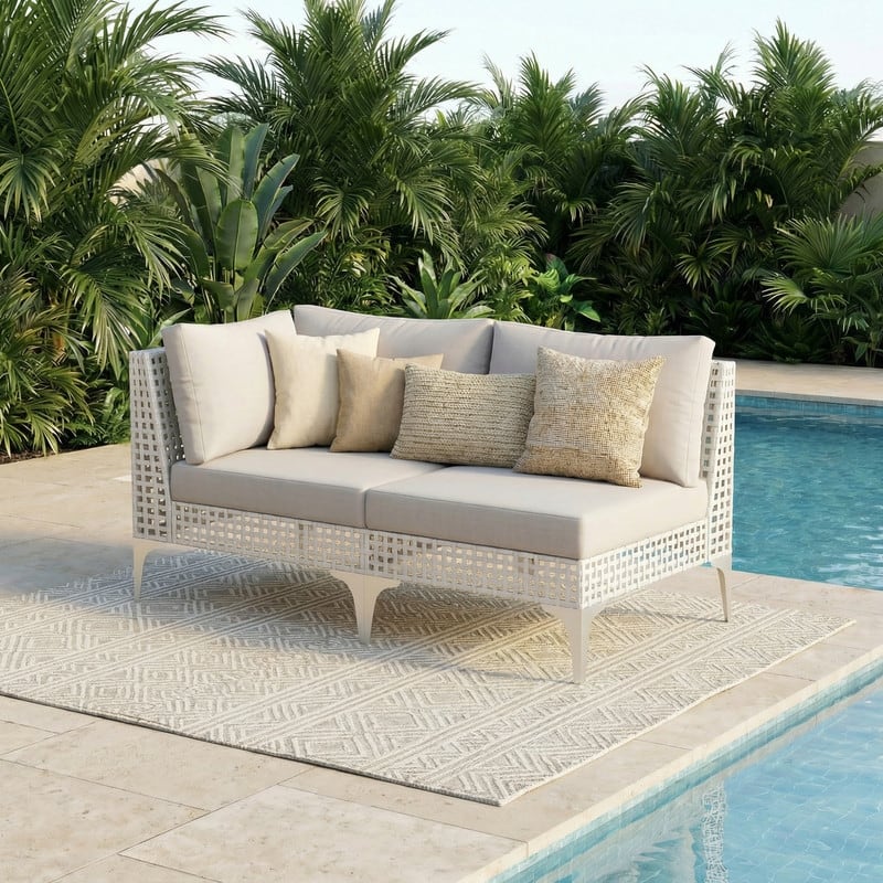 FINCATI Outdoor Wicker Modular Sectional Conversation Set with Cushions, Modern Patio Furniture Set - 2 PCS-Light Grey