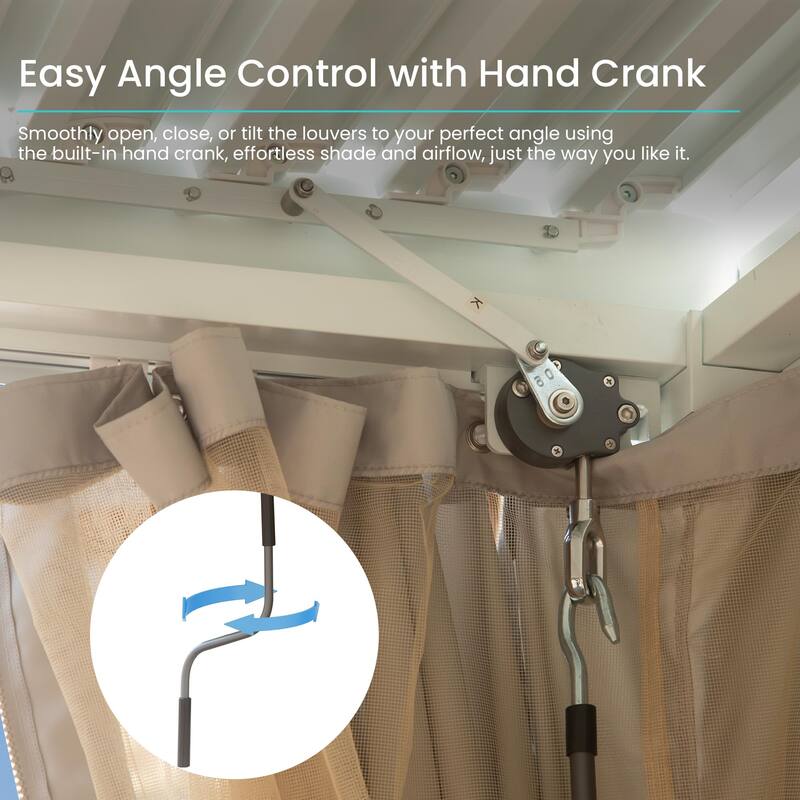 10x10 FT Outdoor Louvered Pergola with Adjustable Louvers, Aluminum Construction, Integrated Gutter System