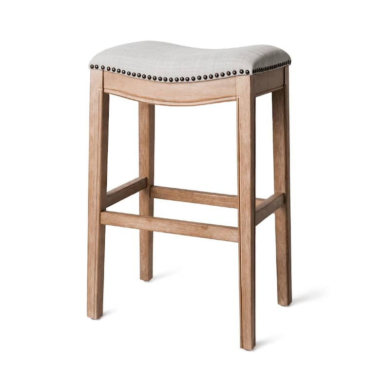 Maven Lane 31" Adrien Saddle Kitchen Bar Height Stool - N/A - Single - Weathered Oak