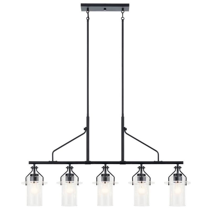Kichler Lighting Everett 5-Light Black Vintage Industrial Linear Chandelier with Clear Glass
