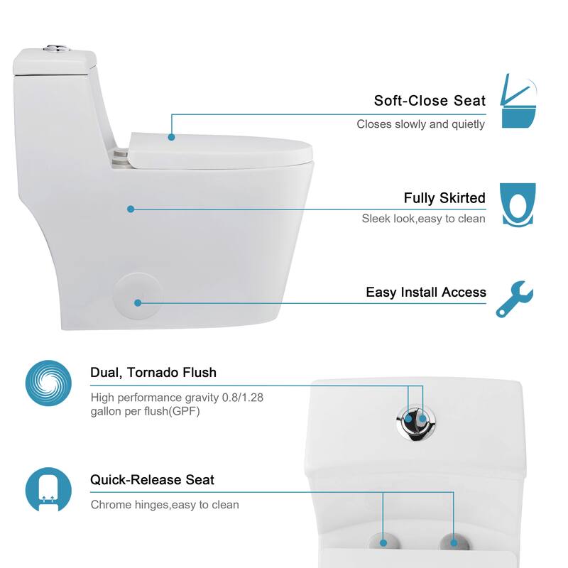 HOROW 1 Piece Dual Flush Elongated Toilet White 0.8 1.28 GPF Seat Included - N/A