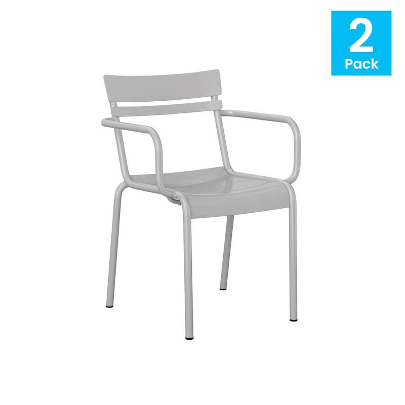 2PK Modern Commercial Grade 2 Slat Indoor/Outdoor Steel Stack Chairs