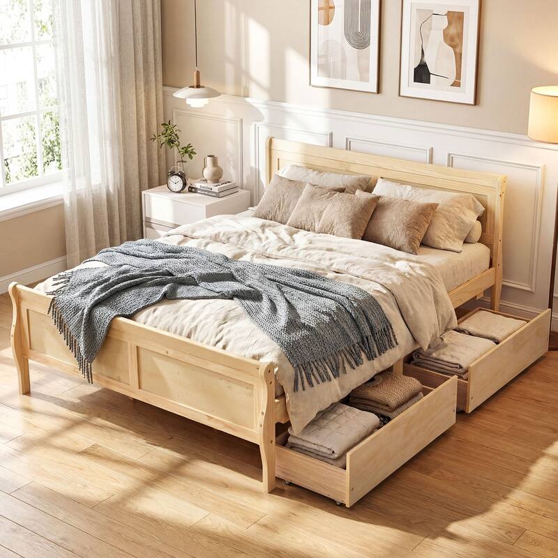 Costway Twin Size Bed Frame with 2 Storage Drawers Wood Platform Bed