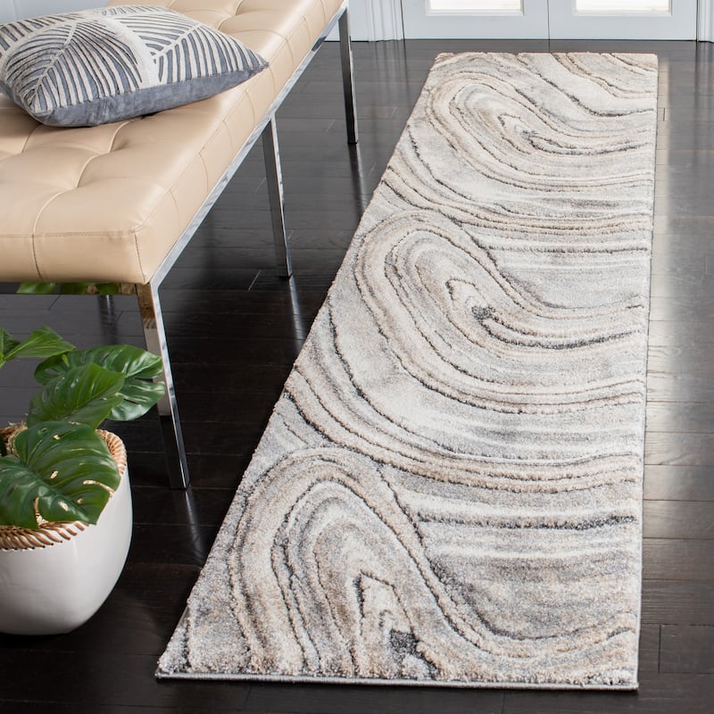 SAFAVIEH Cyrus Shag Vicenta Abstract 1-inch Thick Rug - 2'2" x 9' Runner - Ivory/Grey