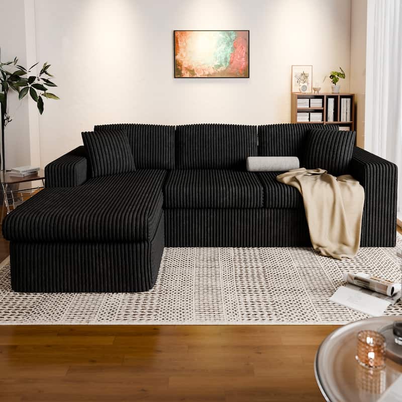 Futzca No-Assembly Modular Sofa, Corduroy Couch with High-Density Foam - Black