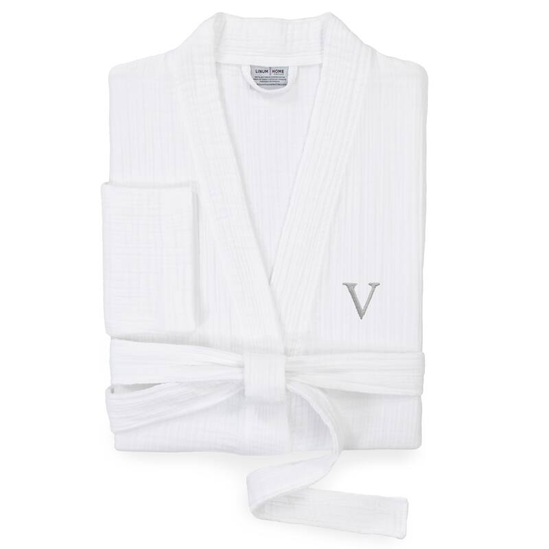 Authentic Hotel and Spa White 100% Turkish Cotton Smyrna Monogrammed Luxury Robe - S/M - V
