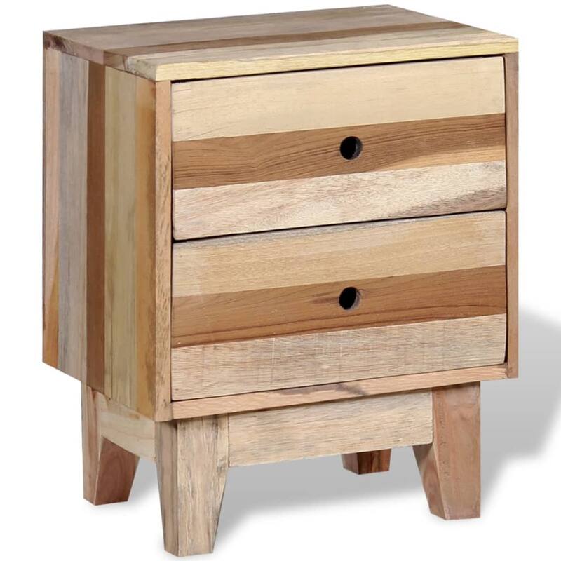Gloria Bedside Cabinet with 2 Drawers, Tapered Legs, Beige Solid Wood