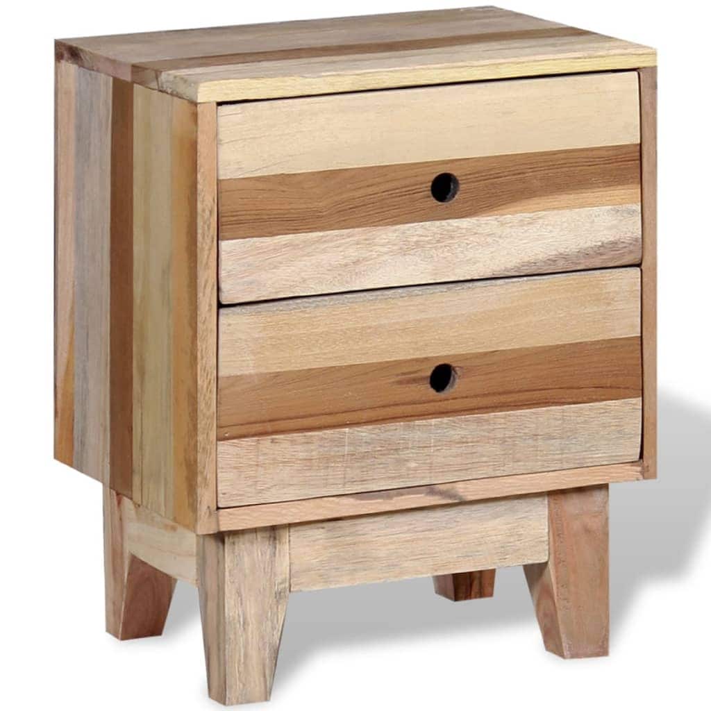 Gloria Bedside Cabinet with 2 Drawers, Tapered Legs, Beige Solid Wood