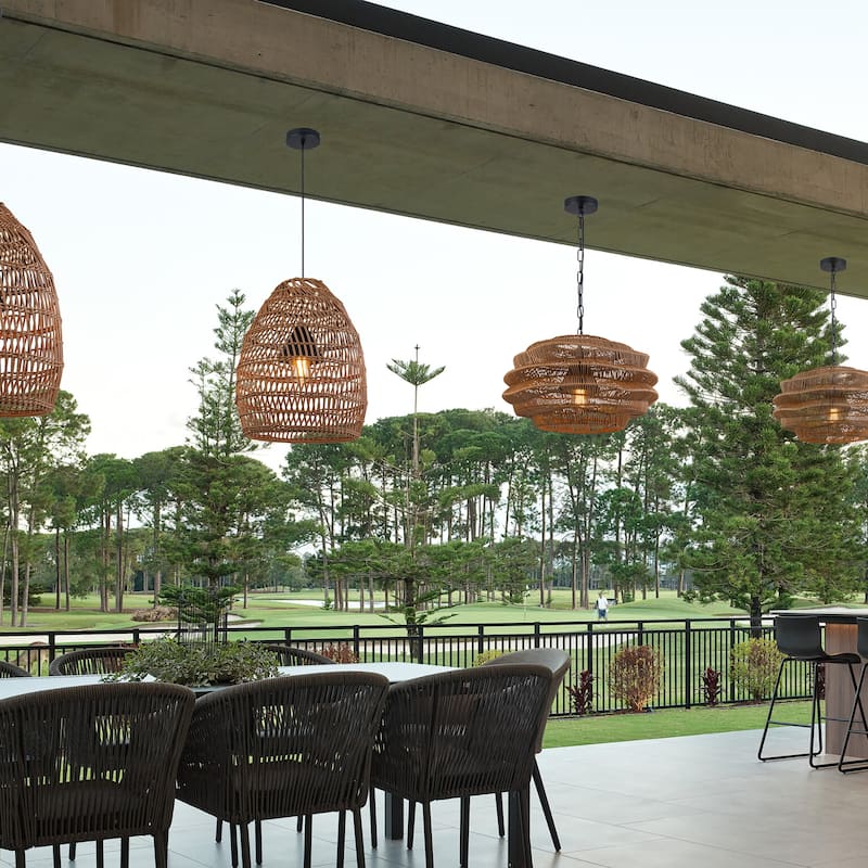 1-Light Outdoor Wicker Coastal Rattan Pendant Light