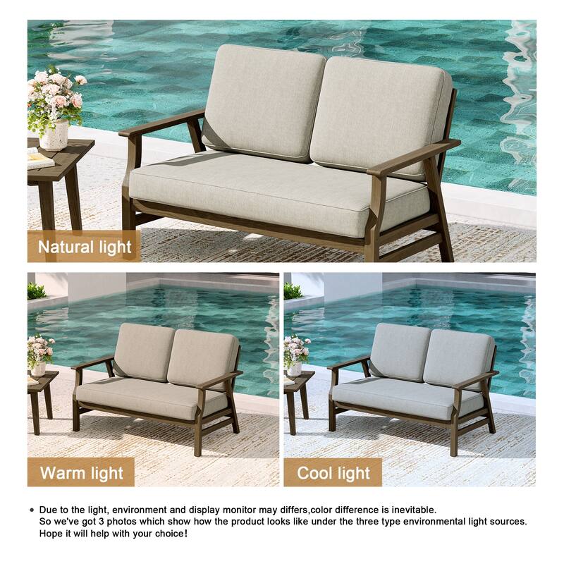 Teak Frame Outdoor Loveseat Daybed with Water-Resistant Cushions.