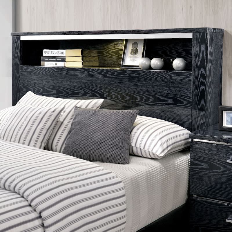 Champs Contemporary Eastern King Solid Wood 3-Piece Storage Panel Bed Set with USB Port by Furniture of America