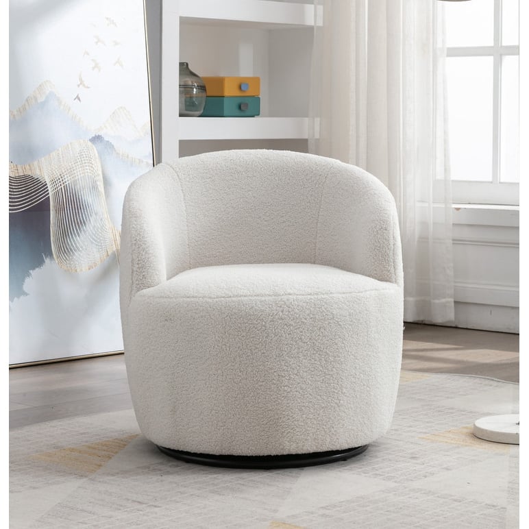 Swivel Barrel Chair,Teddy Fabric Upholstered Modern Round Accent Arm Chairs