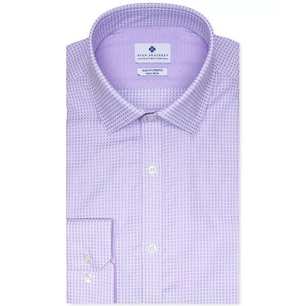 ryan seacrest slim fit dress shirt Ryan Seacrest SHIRT MENS SMALL Slim Fit NON IRON GRAY White STRIPE Button Up