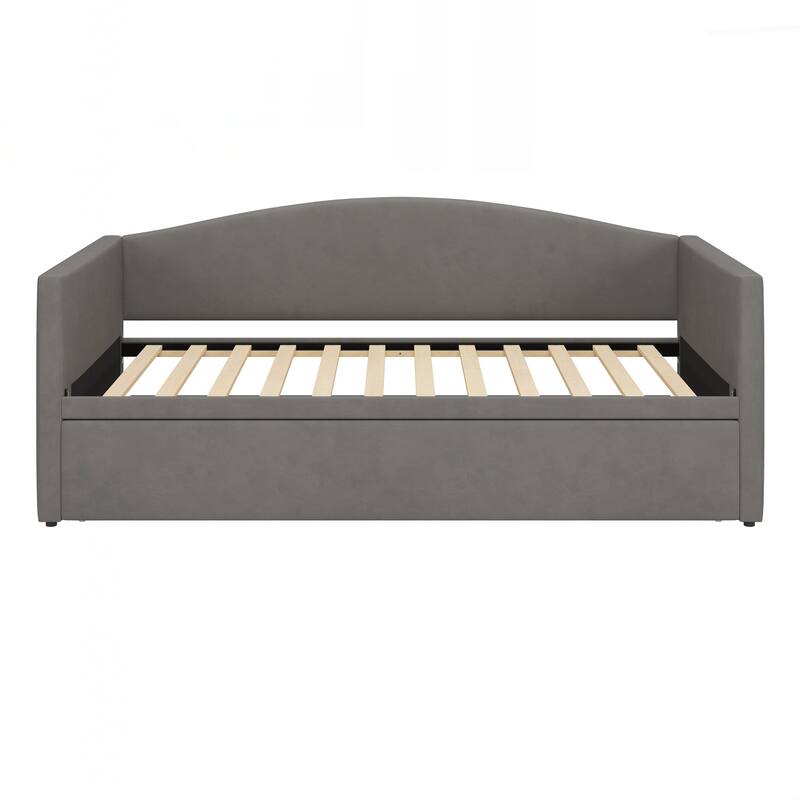 Twin Size Daybed with Extended Pop Up Trundle, Upholstered Sofa Bed Daybed - Grey