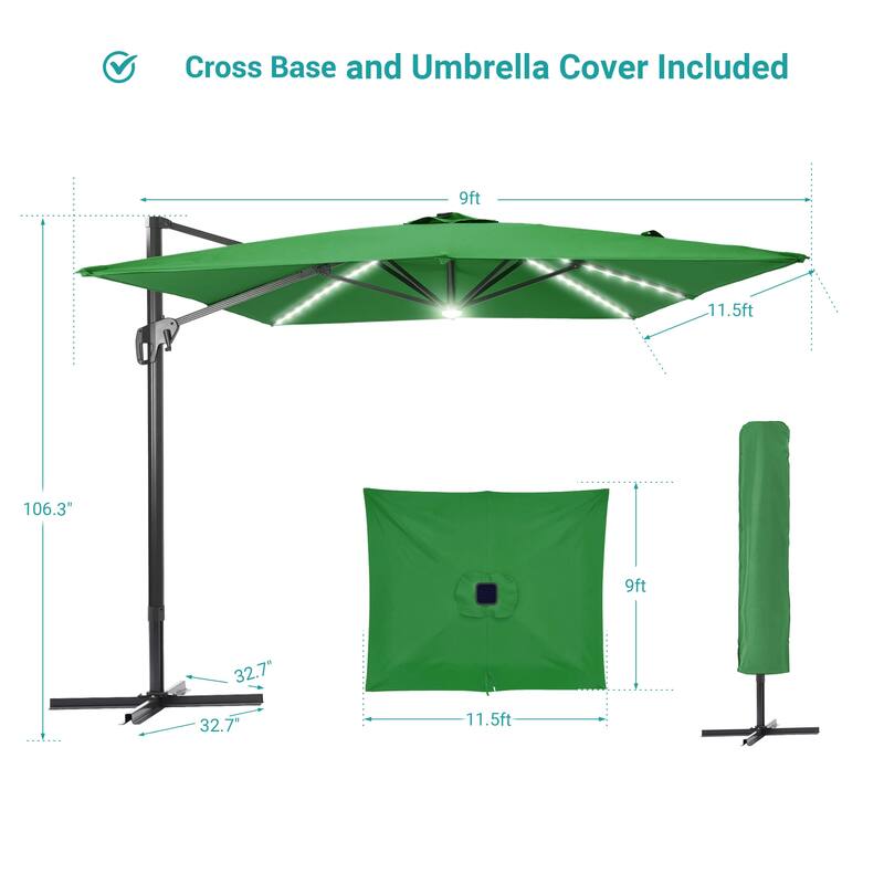 BONOSUKI 11.5x9FT LED Cantilever Patio Umbrella with 360 Rotation