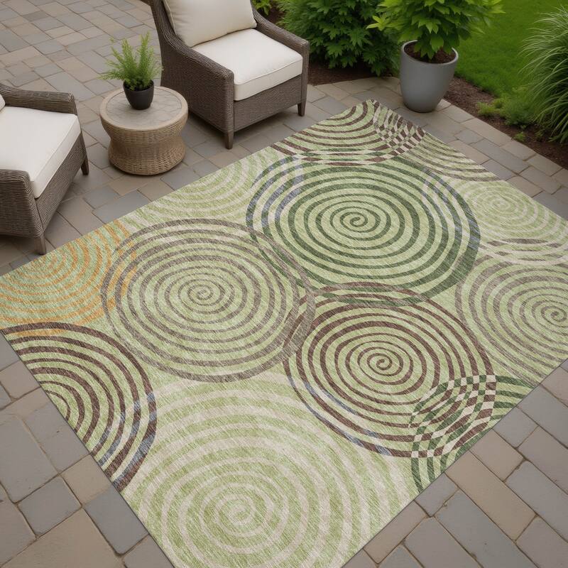 Machine Washable Indoor/ Outdoor Contemporary Swirls Chantille Rug