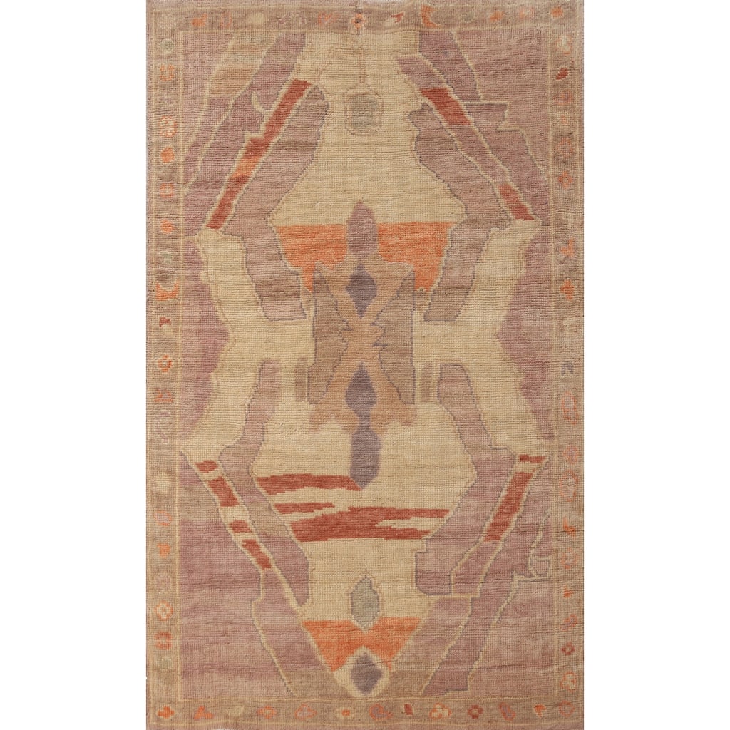 Hand Knotted Oriental 100% Wool Carpet Transitional Geometric Multi-Colored Oushak Area Rug - 5' 0'' X 3' 1''