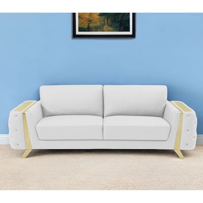 HomeRoots 90" White Italian Leather Sofa With Gold Legs