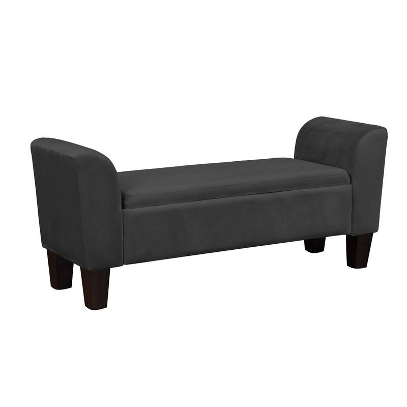 Velvet Upholstered Bench with Storage in Black