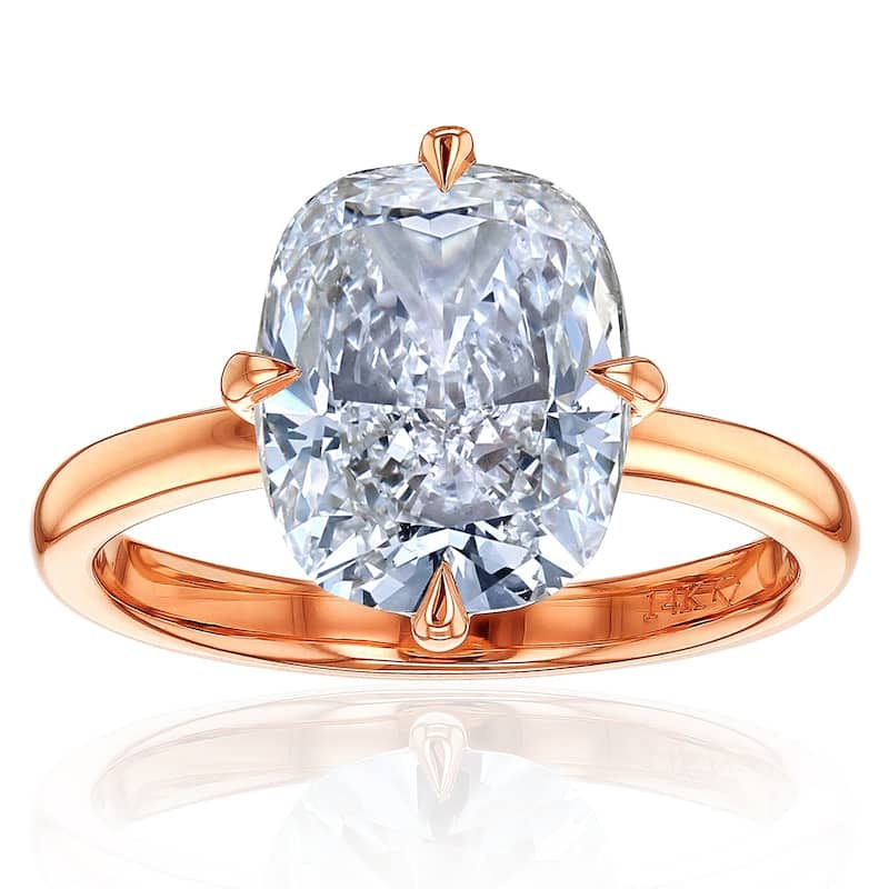 Kobelli 3 Carat Diamond 14k Solid Gold Elongated Cushion Solitaire Starlight Engagement Ring (EF/VS, Certified) - Rose - 11