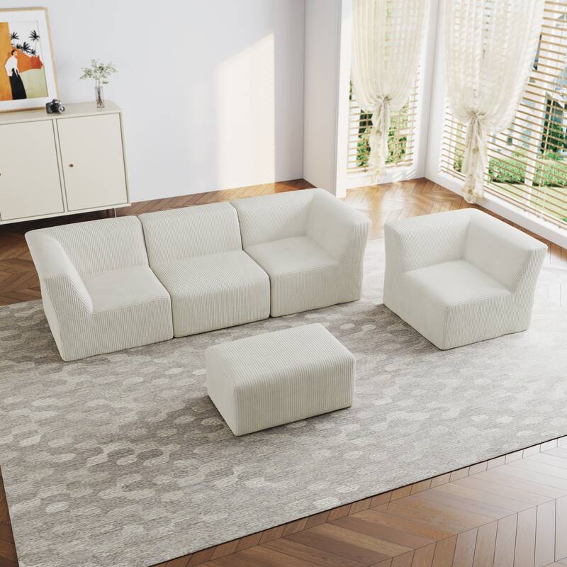 All-Foam 5-Piece Living Room Sectional Sofa Set With Ottoman