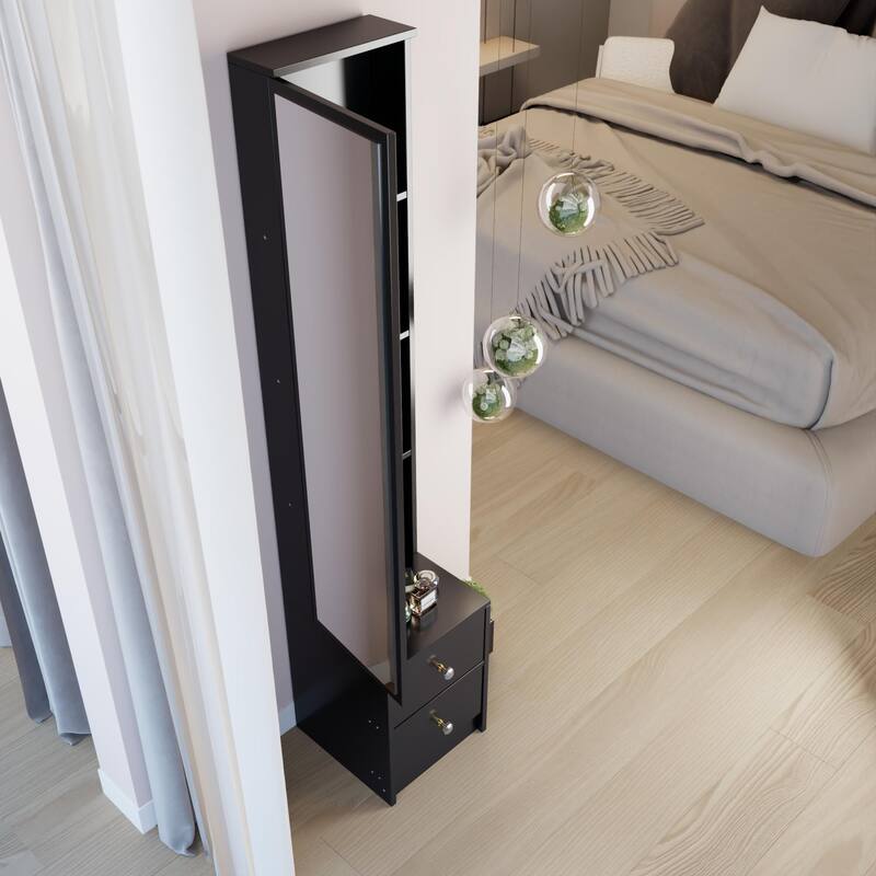 63" H Full Body Dressing Mirror Cabinet with Multi-Layer Storage, Standalone or Vanity Companion