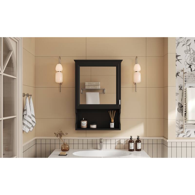 GDFStudio - Larenta Modern Wall-Mounted Bathroom Medicine Cabinet with Mirror, Adjustable Shelves & Half-moon Silhouette - 20"W