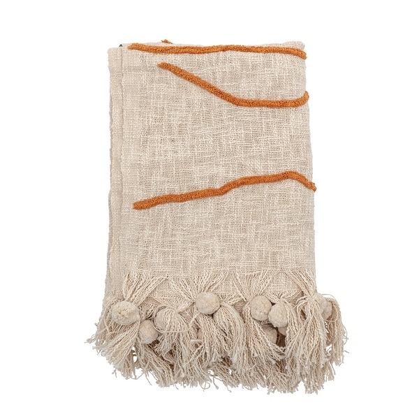 Cotton Throw Rug Blanket Sofa Chair Cover With Tassels Brown or Cream 125x150cm 