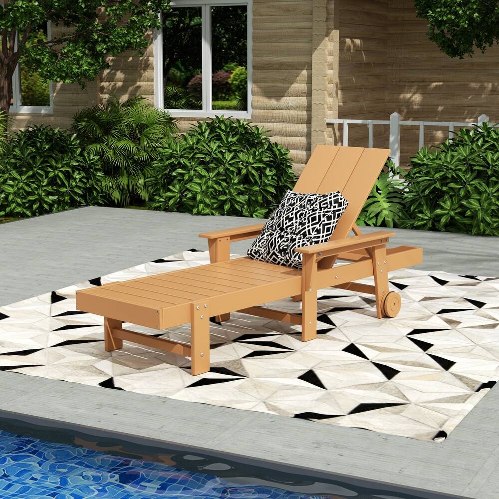 Shoreside Modern Poly Reclining Eco-Friendly All Weather Chaise Lounge With Arms & Wheels