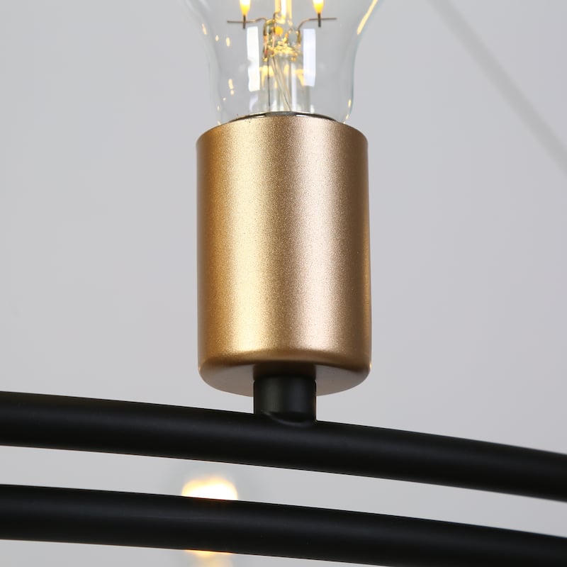 Marsie Modern Farmhouse Black Gold Wheel Bare Bulb Drum Chandelier for Dining Room - 32.5"D x 5"H