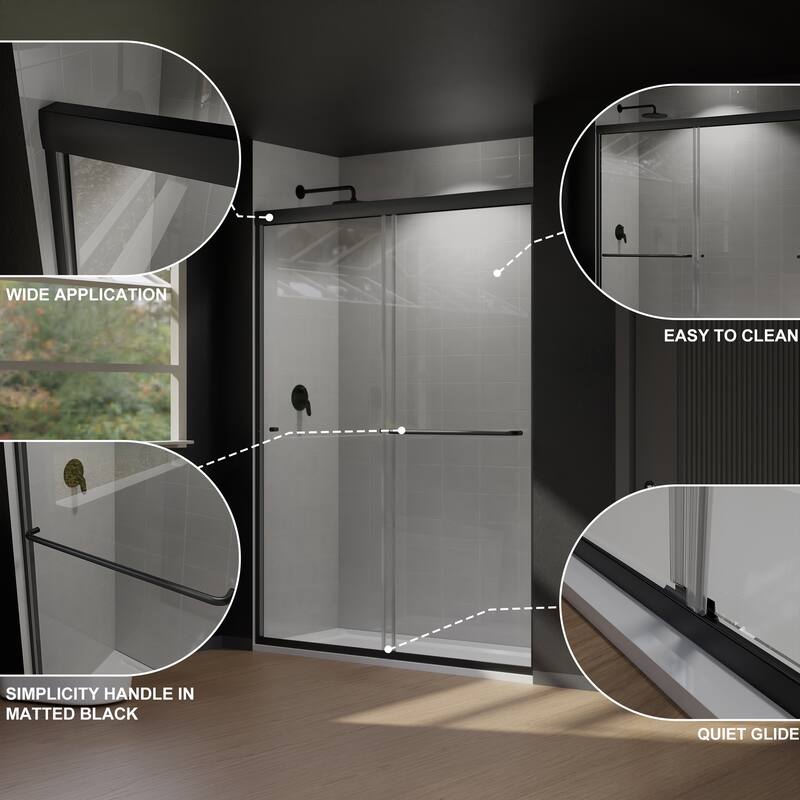 Semi-Frameless Double-sliding Shower Door with Tempered Clear Glass - 54 in.Wx72 in.H