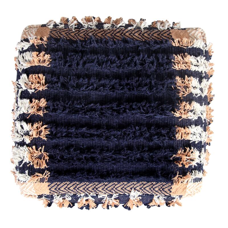 Sevita Navy and Peach Rustic Textured Pouf Ottoman