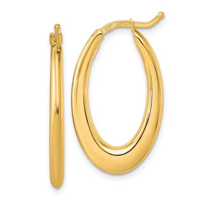 Curata 14k Yellow Gold 27x17mm Oval Hoop Earrings