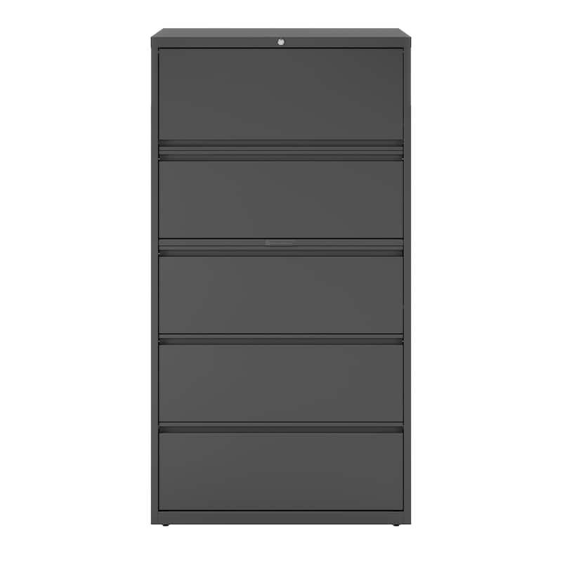 Hirsh 36-in Wide HL10000 Series 5 Drawer Lateral File Cabinet with Posting Shelf and Roll-Out Binder Storage, White - Brown - Legal