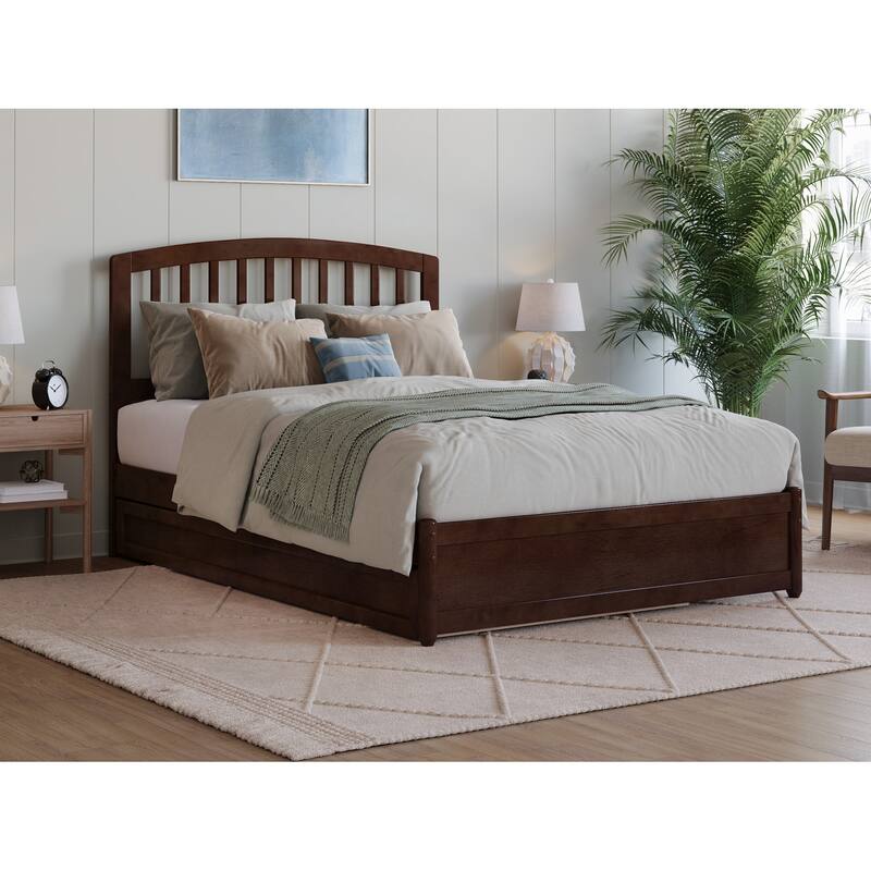Lucia Platform Bed with Panel Footboard and Twin Trundle - Walnut - Full