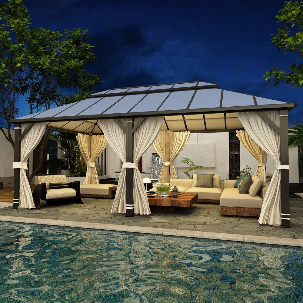 All-Aluminum Hardtop Gazebo for Patio, Outdoor Waterproof Pavilion with Netting and Curtains, Weather-Resistant Canopy